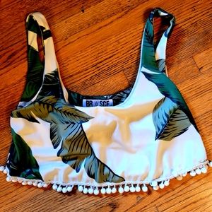 Beach Riot Tropical Leaf Bikini Top - Green and White